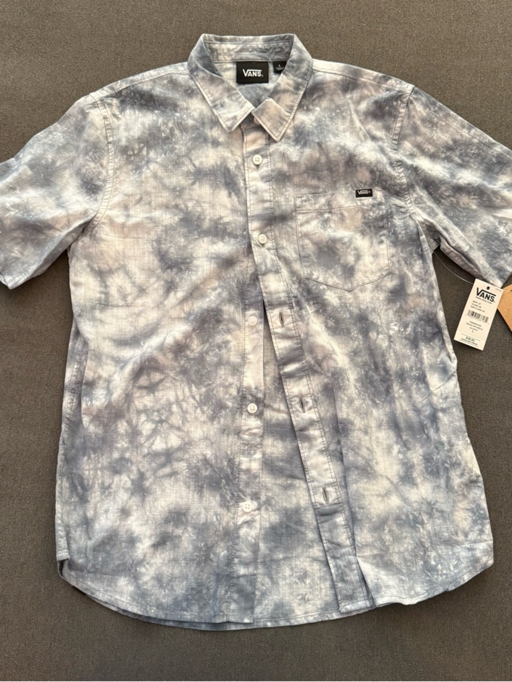 Vans Kids Short-Sleeve Tie-Dye Button-Up Shirt - Gray & White
